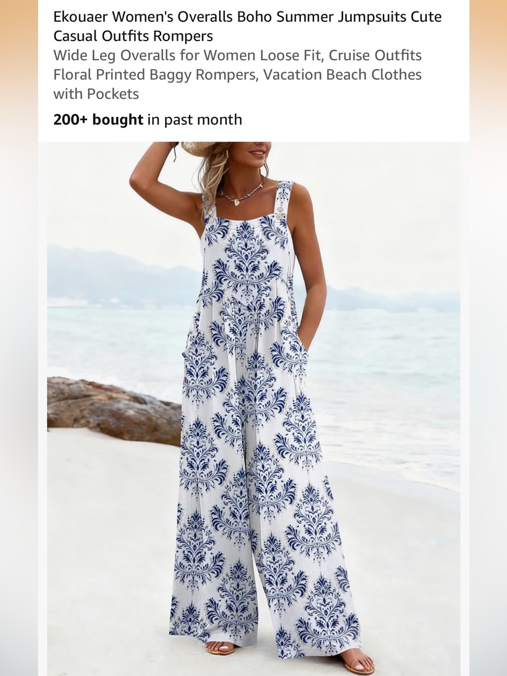 Ekouaer Women's Navy Blue & White Summer Jumpsuit - Size M
